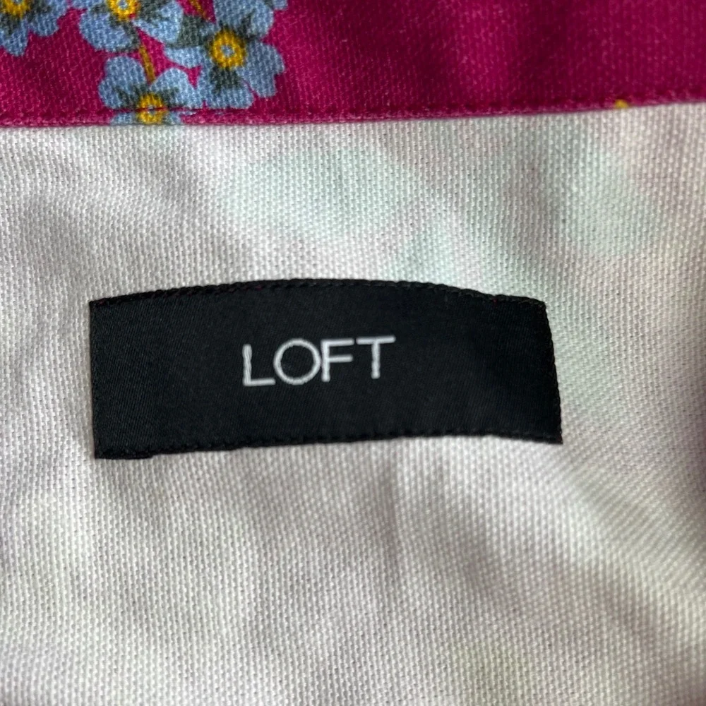 Loft Floral Canvas Tote Bag Magenta Burgundy Flower Print Shopper Handbag